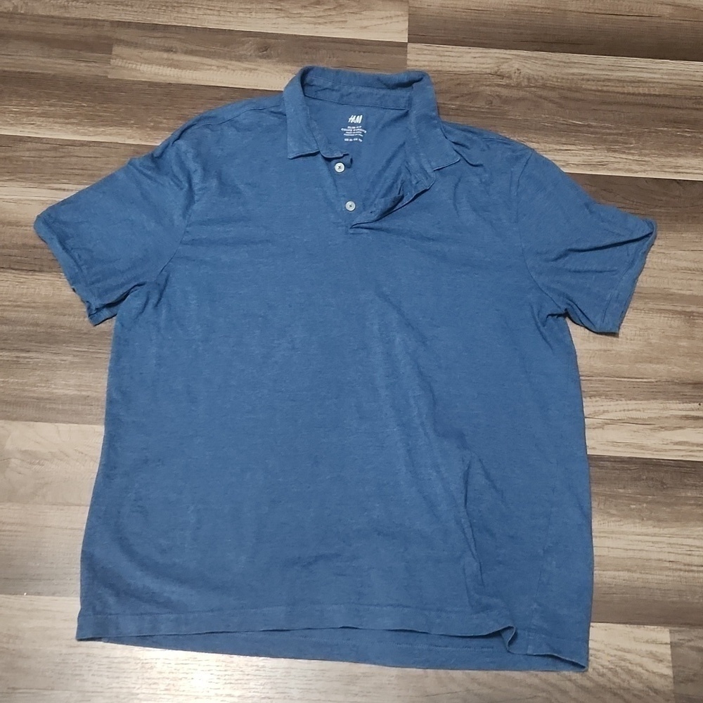 H & M Slim Fit Coupe Etroite Polo Blue Size XL - Picture 1 of 4
